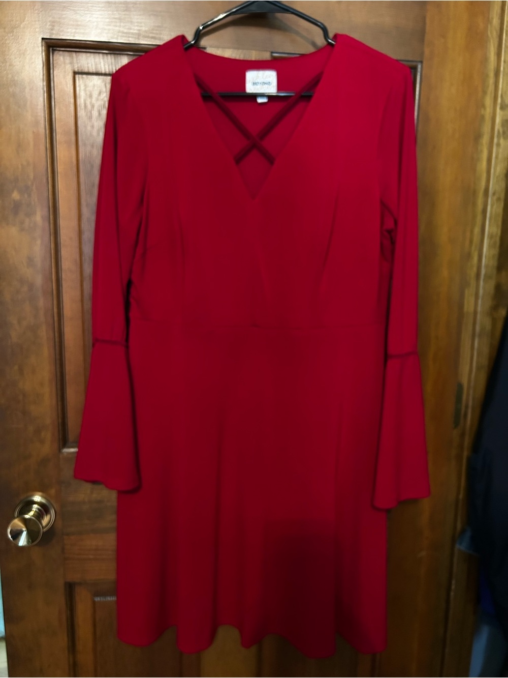 Ashley Graham Beyond Red V-Neck Long Sleeve A-Line Dress